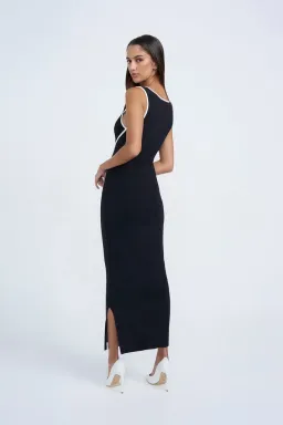 By Johnny Calina Contrast Knit Midi Dress Black Size 12  for rent on The Volte - image 2