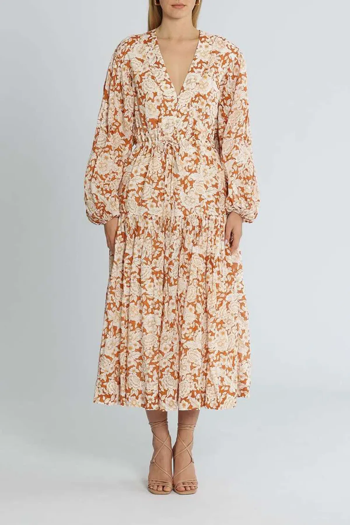 Shona Joy Flor Midi Dress Orange Floral Size 14 - Image 1
