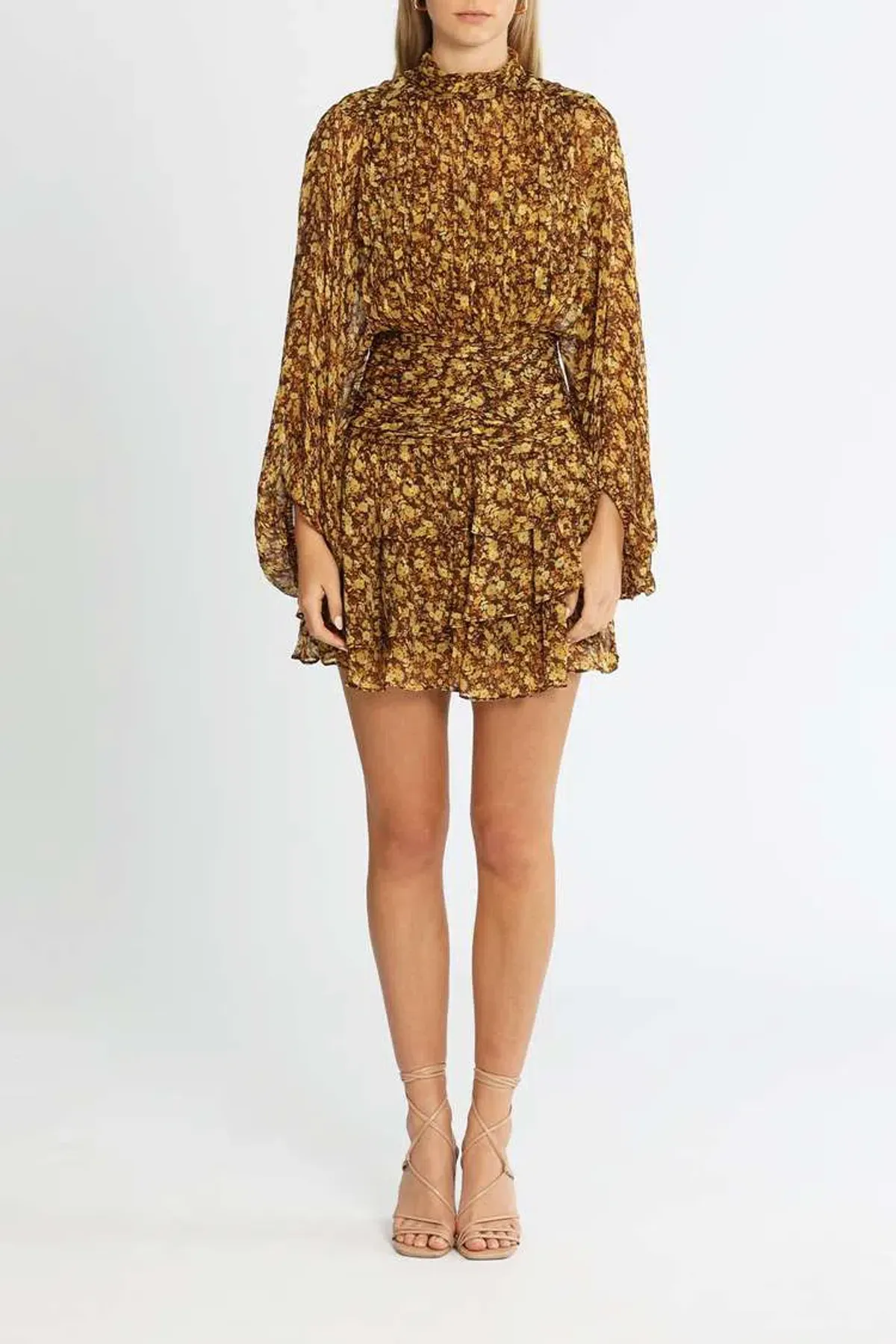 Shona Joy Carmela Long Sleeve Ruched Mini Dress Floral Print Size 12 - Image 1