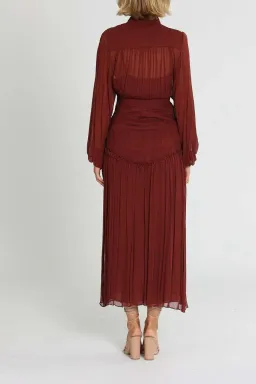 Shona Joy Safira Button Up Ruched Midi Dress Sangria Burgundy Size 6 for rent on The Volte - image 3