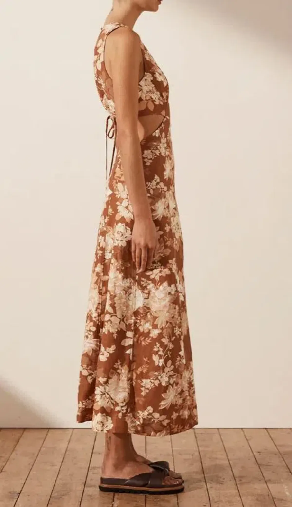 Shona Joy Capucine Linen Panelled Flare Midi Dress Floral Size 6 - Image 2