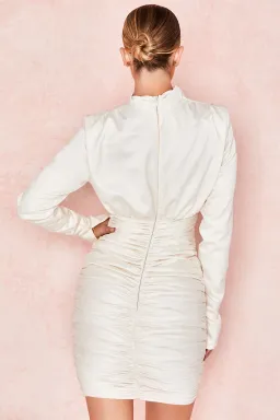 House of CB Giorgiana Satin Draped Mini Dress in Ivory Size L / AU 12 for rent on The Volte - image 3