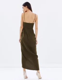 Shona Joy Core Cocktail Draped Maxi Dress Khaki Size 14  for rent on The Volte - image 2