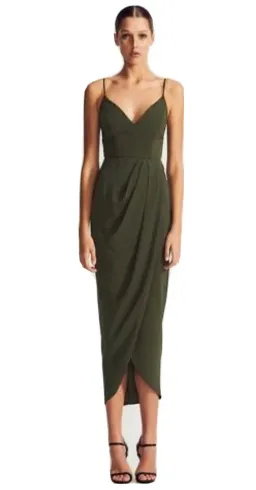 Shona Joy Core Cocktail Draped Maxi Dress Khaki Size 14  for rent on The Volte - image 3
