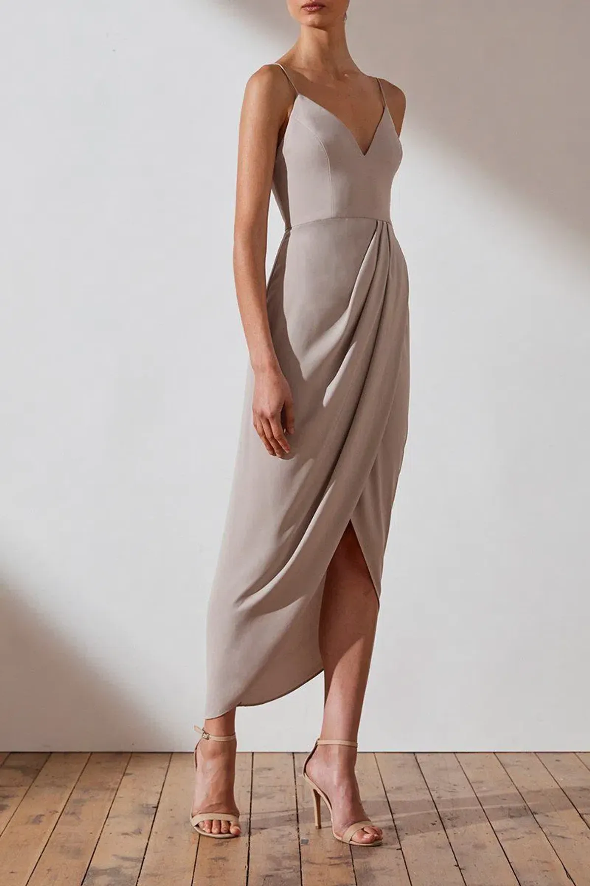 Shona Joy Core Cocktail Draped Maxi Dress Oyster Size 14 - Image 1