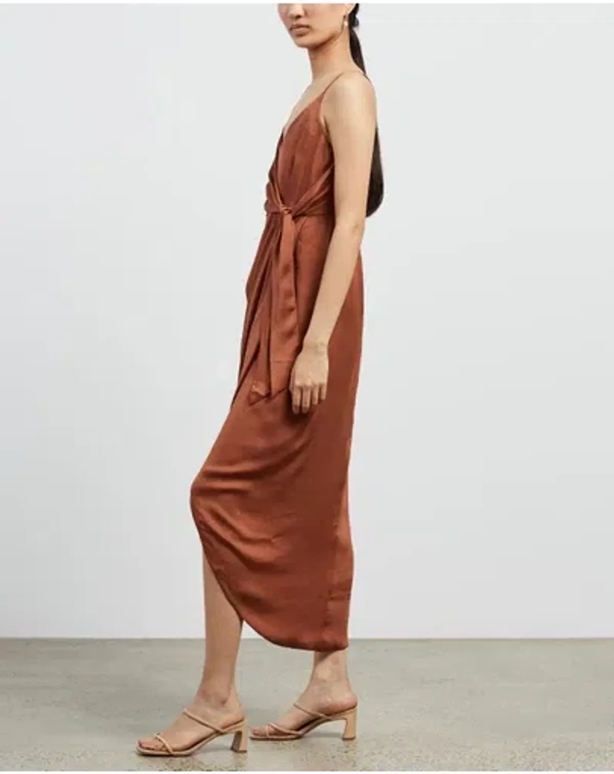 Shona Joy Luxe Tie Front Cocktail Dress Mocha Size 14 - Image 2