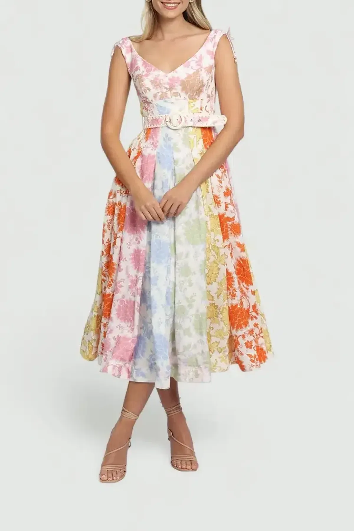 Zimmermann Postcard Spliced Midi Dress Multi Print Size 10 AU - Image 2