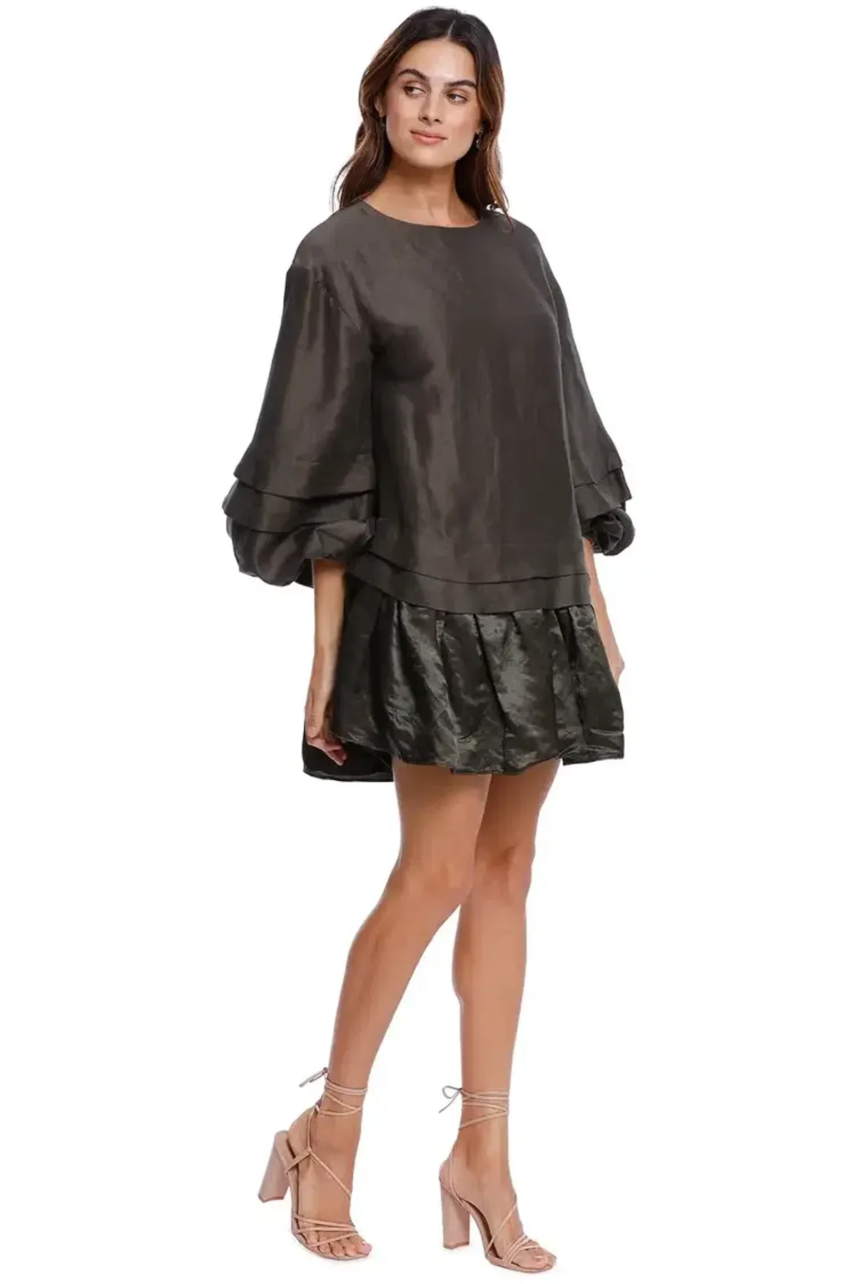 AJE Gracious Smock Dress in Khaki Matte Size 10 - Image 2
