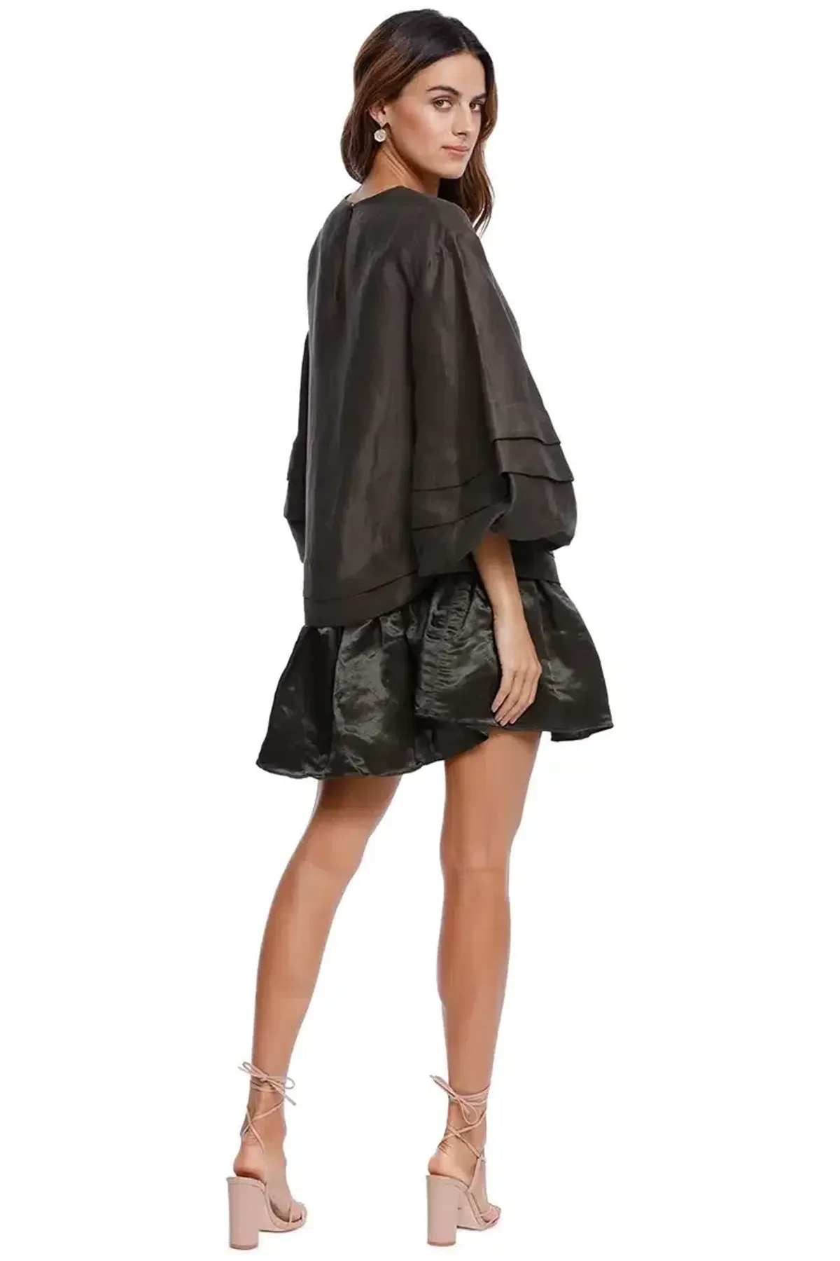 AJE Gracious Smock Dress in Khaki Matte Size 10 - Image 3