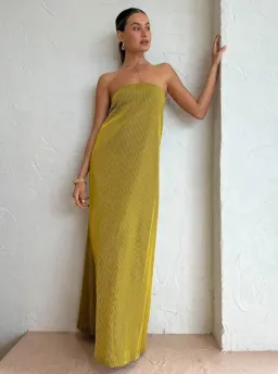 Camilla And Marc Izaro Maxi Dress Strapless In Yellow/Brown Size AU 6 for rent on The Volte - image 2
