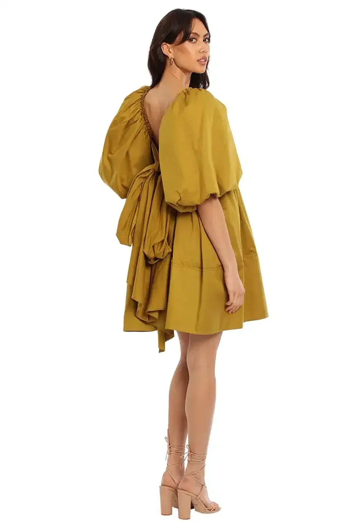 Aje Casabianca Puff Sleeve Mini Dress Olive Green Size 10 - Image 4