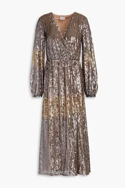 Raishma Wrap-Effect Sequined Tulle Midi Dress Silver Size 14 for rent on The Volte - image 3