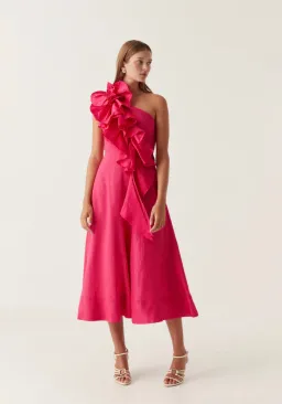 Aje Adelia Ruffle Midi Dress Bougainvillea Red Size 8 for rent on The Volte - image 1