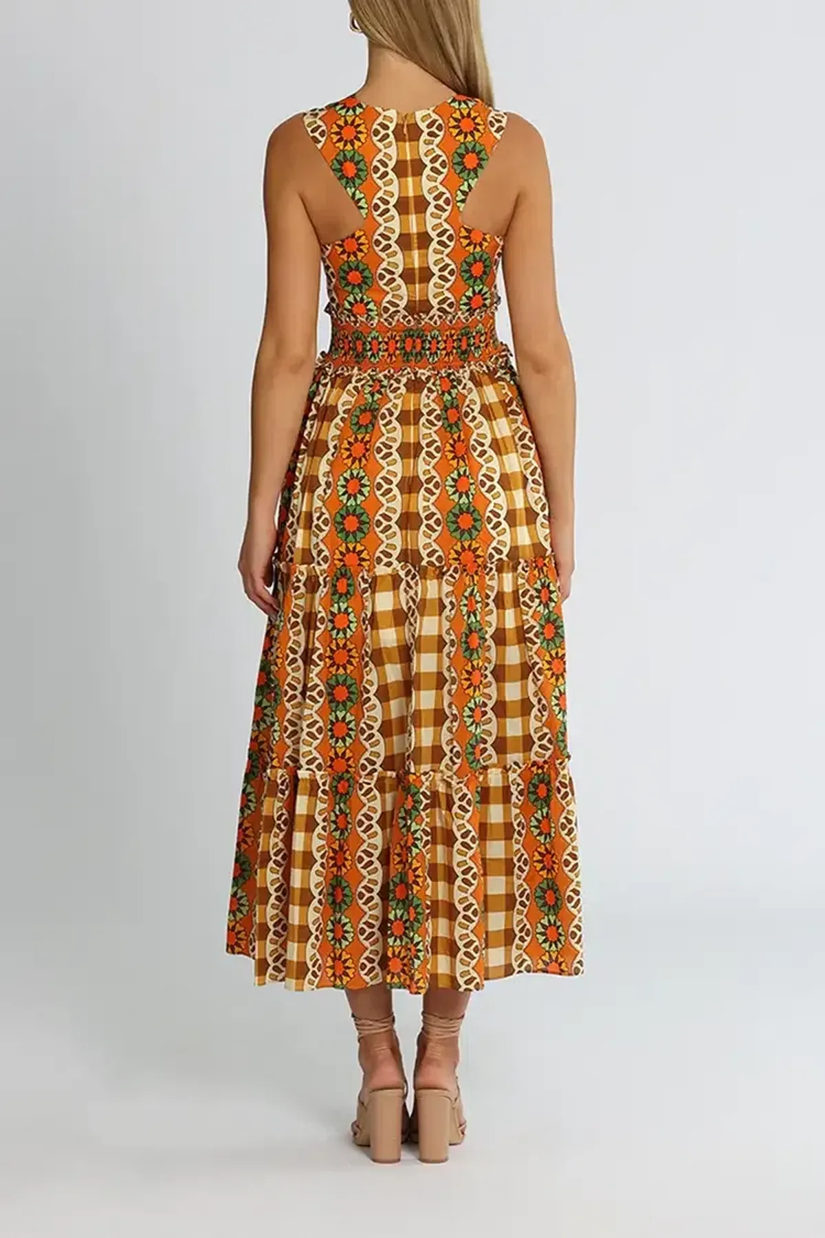 Alice McCall Clara Midi Dress in Brown Multi Size 10 - Image 3