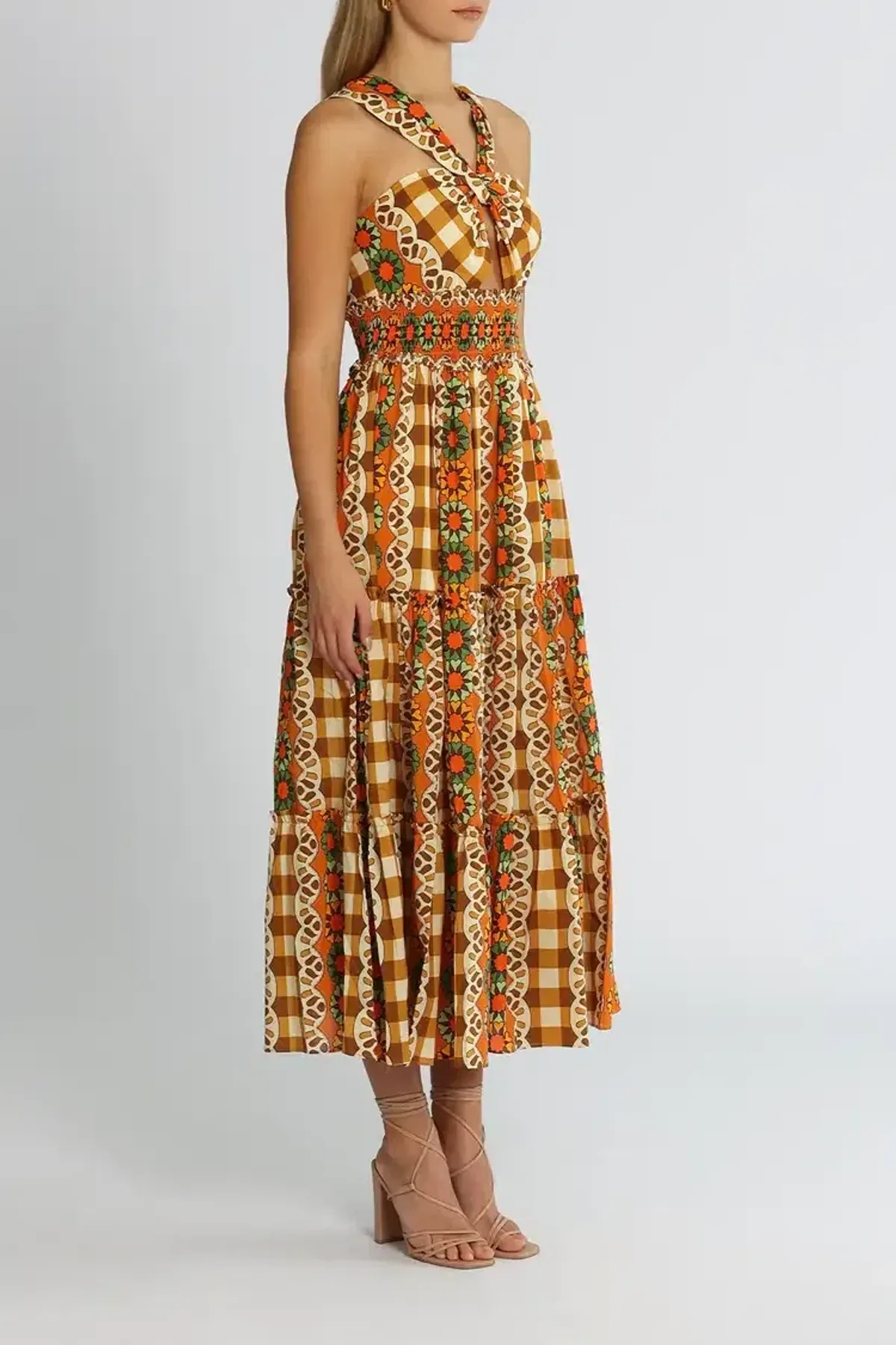 Alice McCall Clara Midi Dress in Brown Multi Size 12 - Image 2