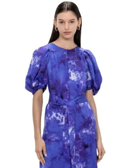 Veronika Maine Clouded Satin Midi Dress Blue Jewel Size 8 for rent on The Volte - image 2