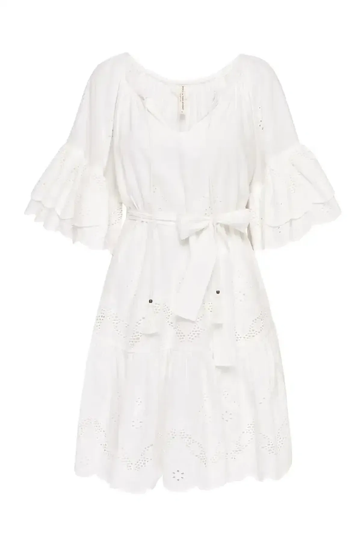 Spell Capulet Broderie Anglaise Frill Smock Mini Dress White Size L / AU 12 - Image 5