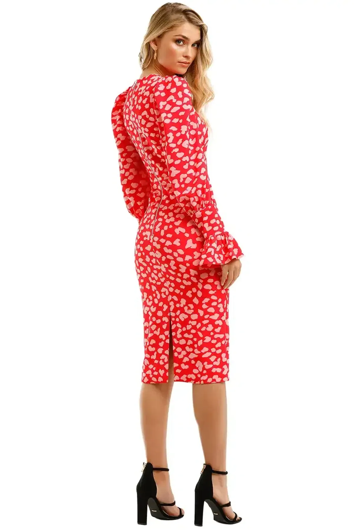 By Johnny Strawberry Leopard Tulip Midi Dress Print Size 6 - Image 2