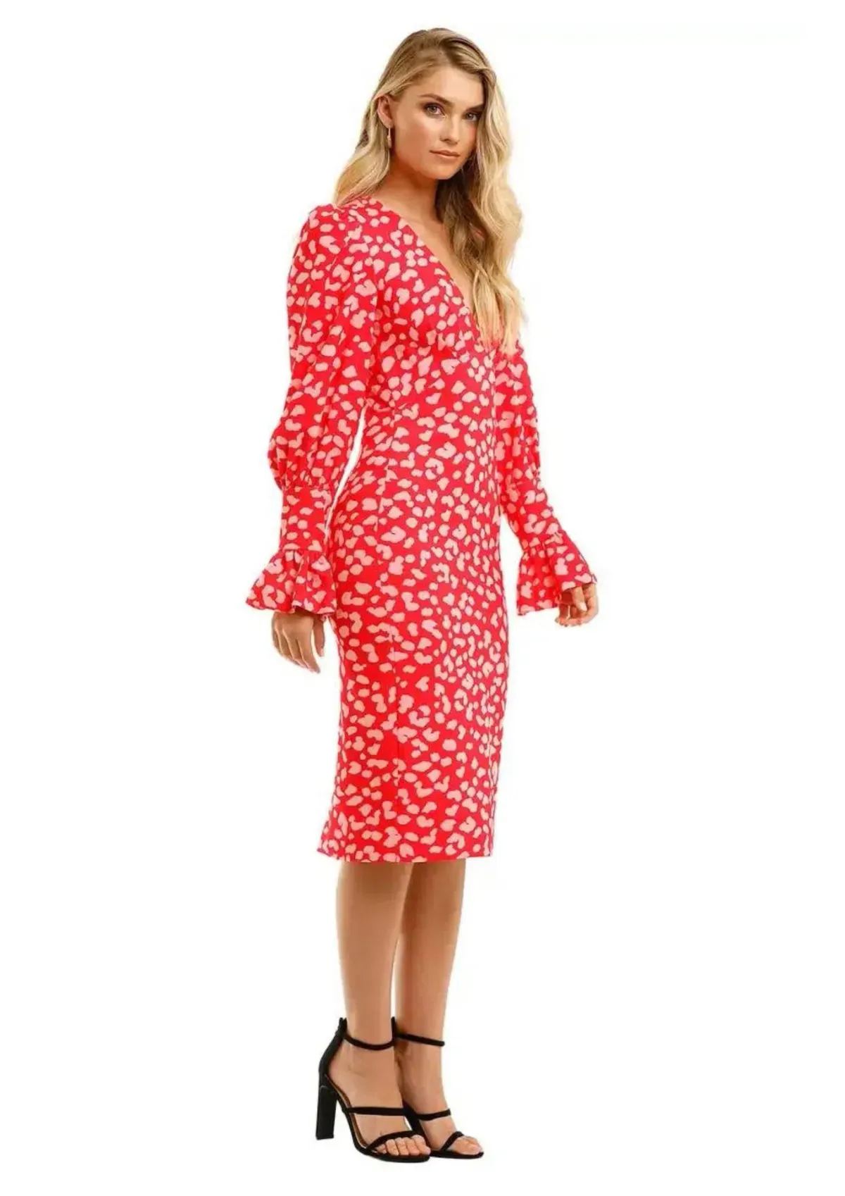 By Johnny Strawberry Leopard Tulip Midi Dress Print Size 8 - Image 1
