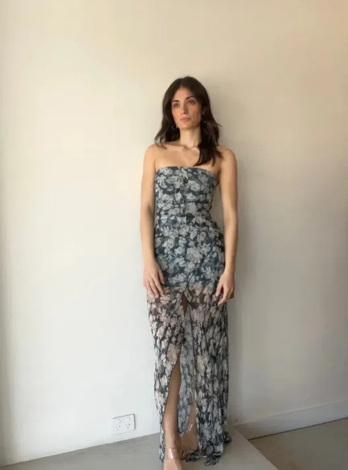 Bec & Bridge Opal Strapless Frill Ruffle Maxi Dress Denim Floral Size 6 - Image 2