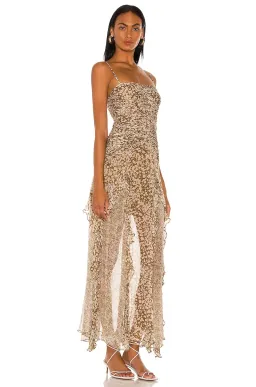 Shona Joy Claudette Ruched Frill Midi Dress Olive/Cream Print Size 8 for rent on The Volte - image 2