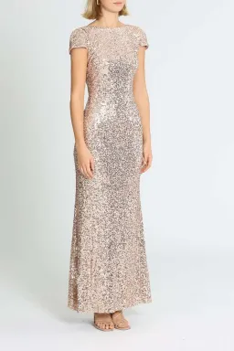 Badgley Mischka Sequin Cowl Back Gown Blush Size 6 for rent on The Volte - image 2