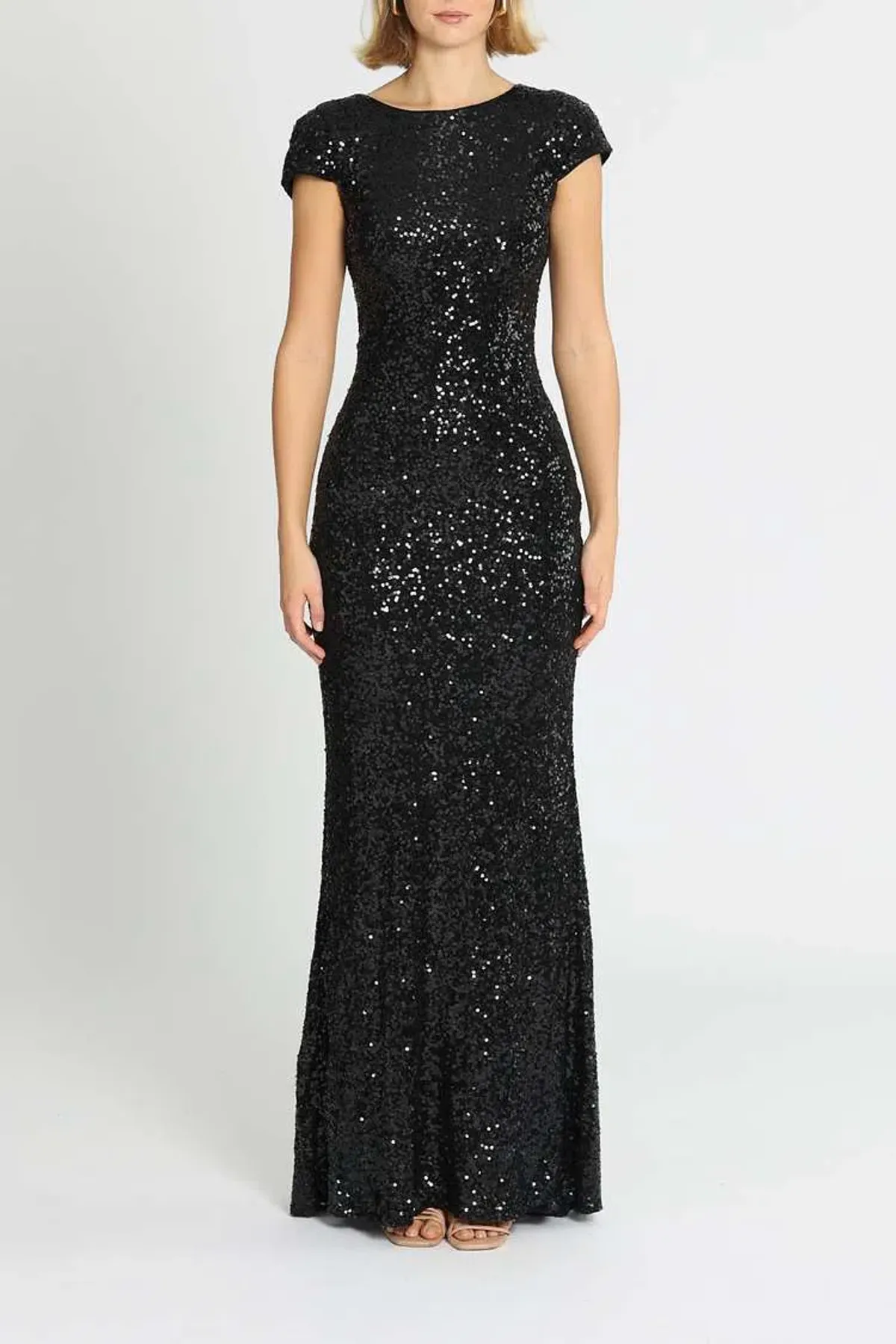 Badgley Mischka Sequin Cowl Back Gown Black Size 12 - Image 1