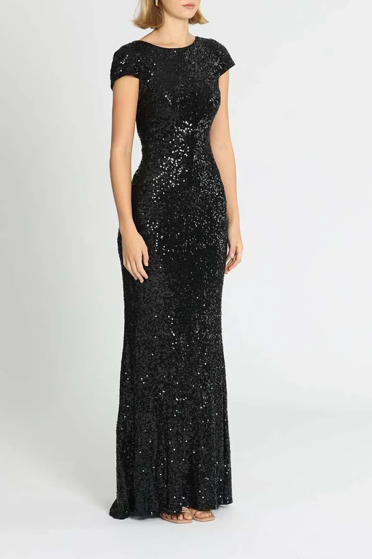 Badgley Mischka Sequin Cowl Back Gown Black Size 12 - Image 2