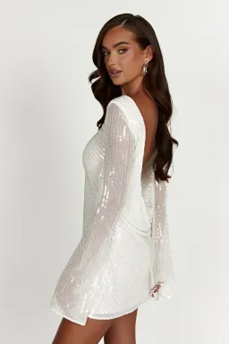 Meshki Nala White Sequin Mini Dress White Size 10  for rent on The Volte - image 3