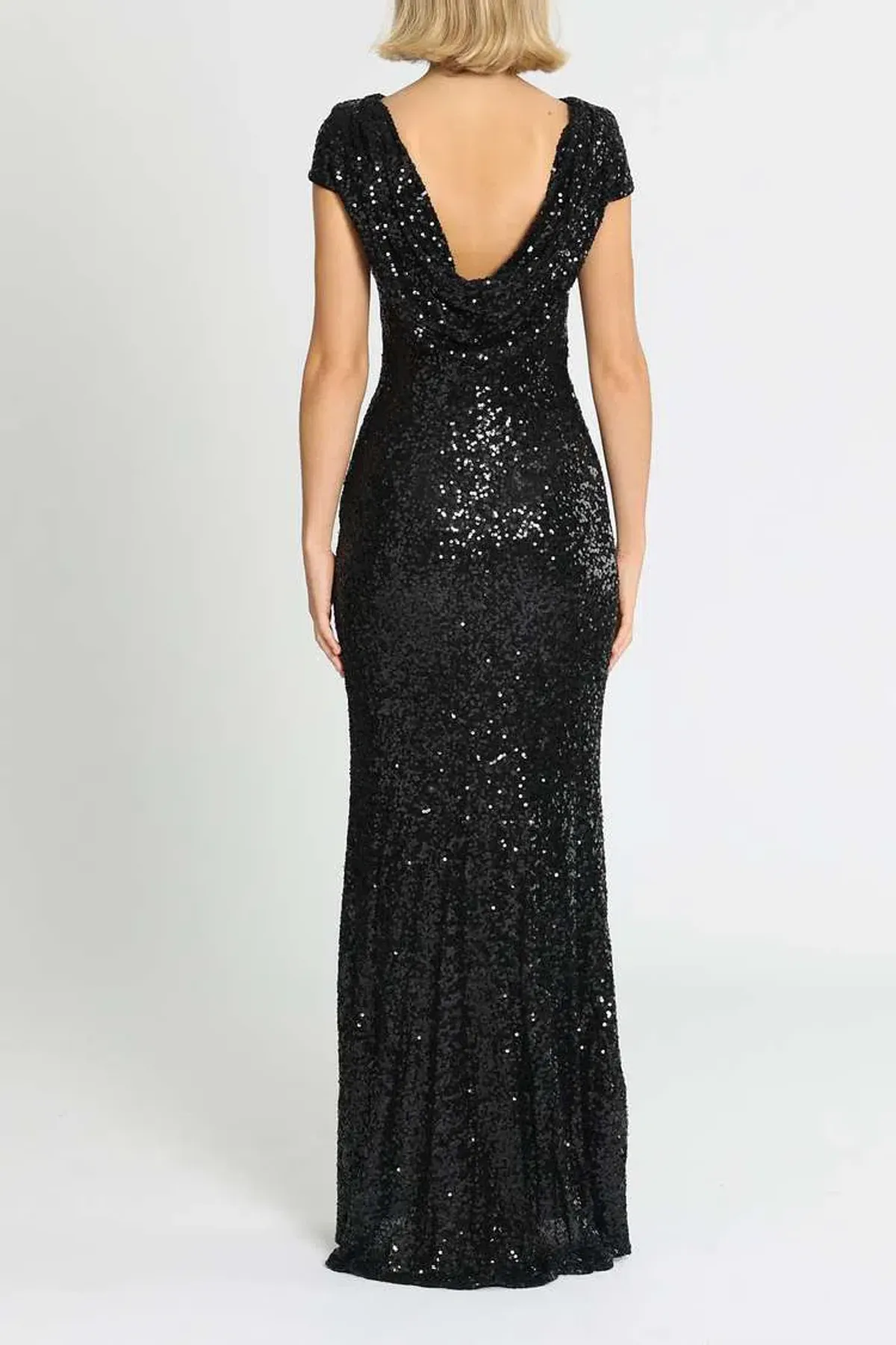Badgley Mischka Sequin Cowl Back Gown Black Size 20 - Image 3