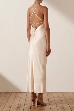 Shona Joy La Lune Gathered Square Neck Bias Midi Dress Cream Size 12 for rent on The Volte - image 2