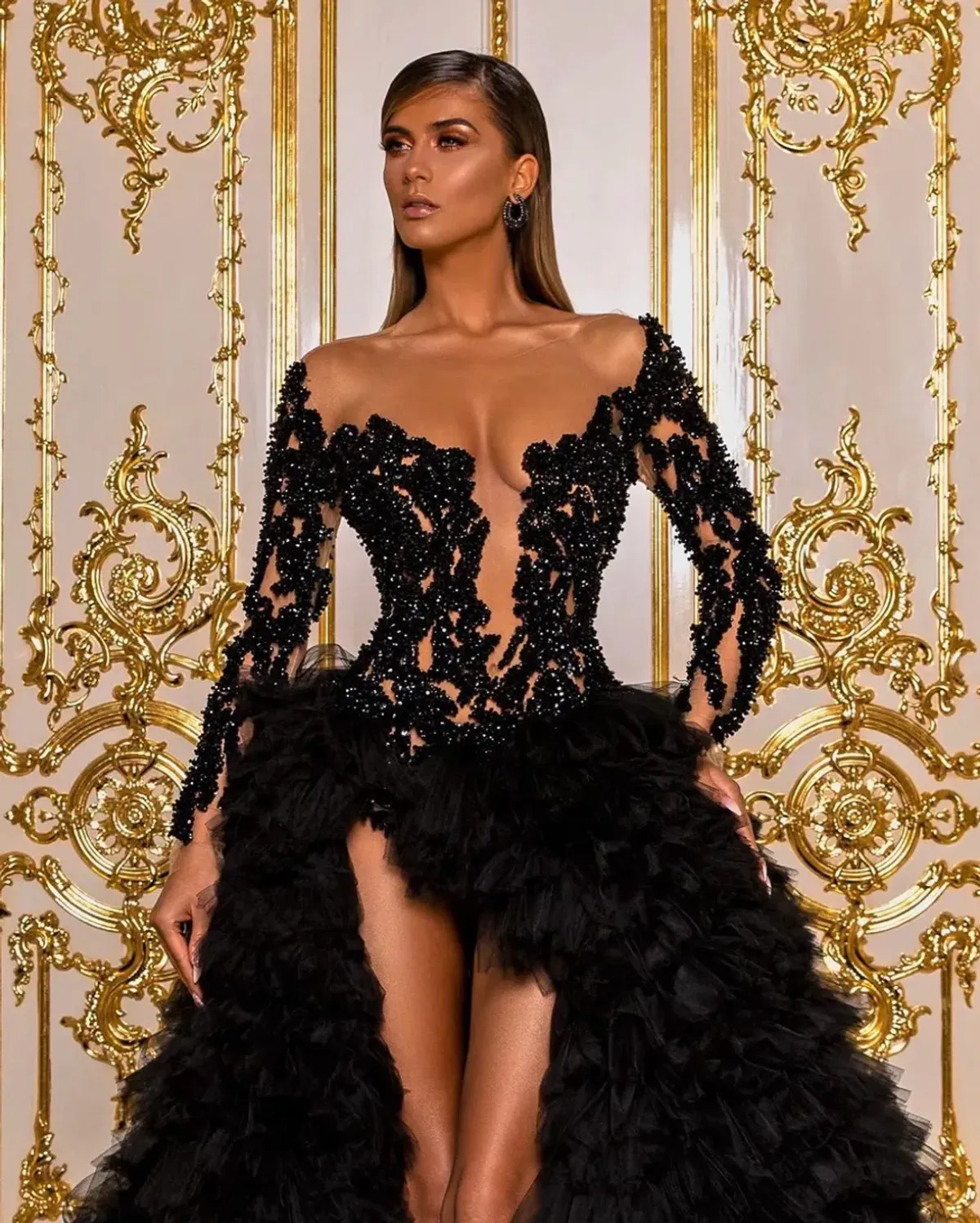 Albina Dyla Beaded Bodice Full Tulle Dress Black Size 6 - Image 2