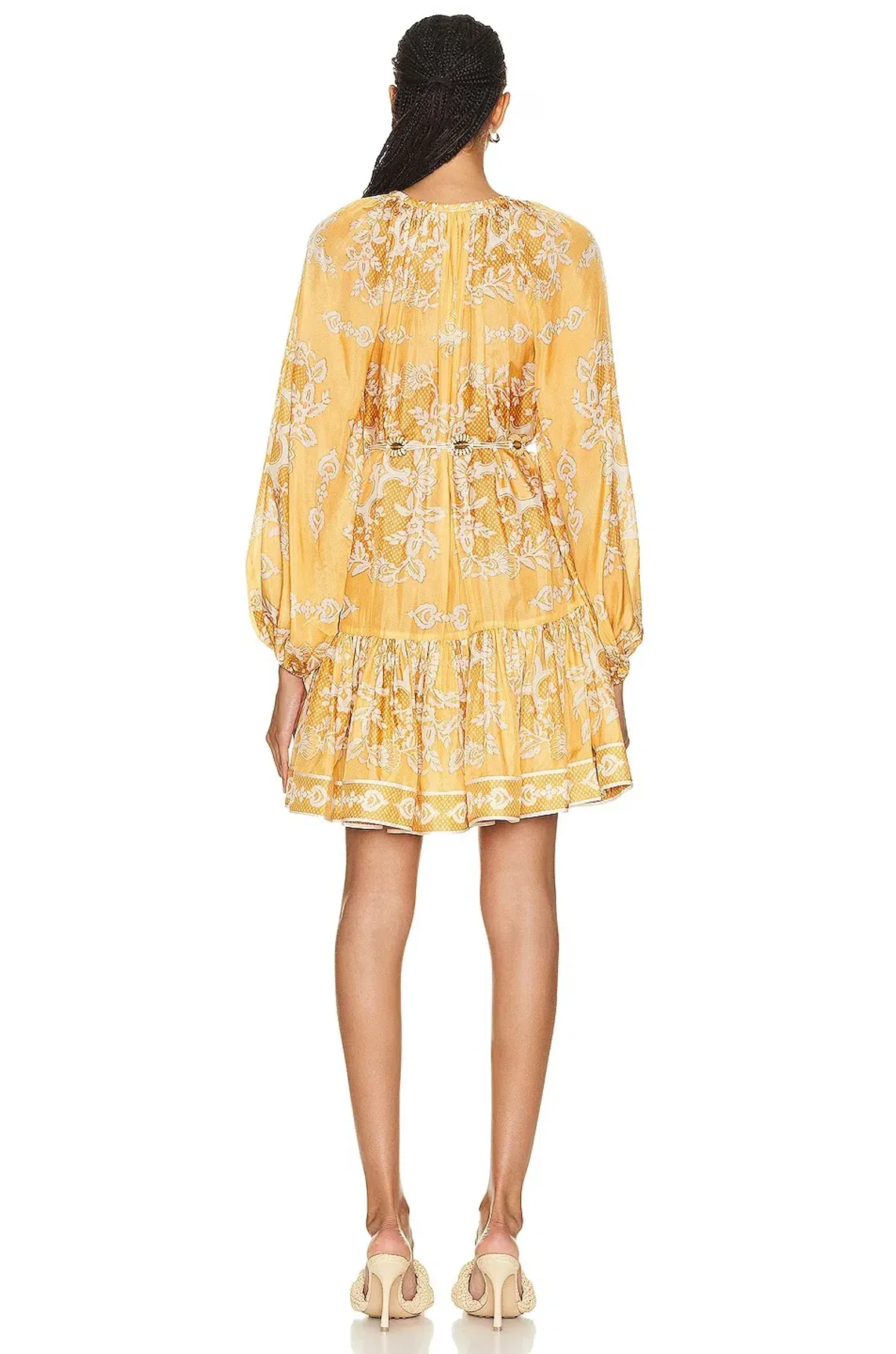 Zimmermann Raie Tiered Billow Mini Dress Gold Damask Size 0/Au 8 - Image 3