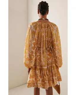 Zimmermann Raie Tiered Billow Mini Dress Gold Damask Size 0/Au 8 for rent on The Volte - image 5