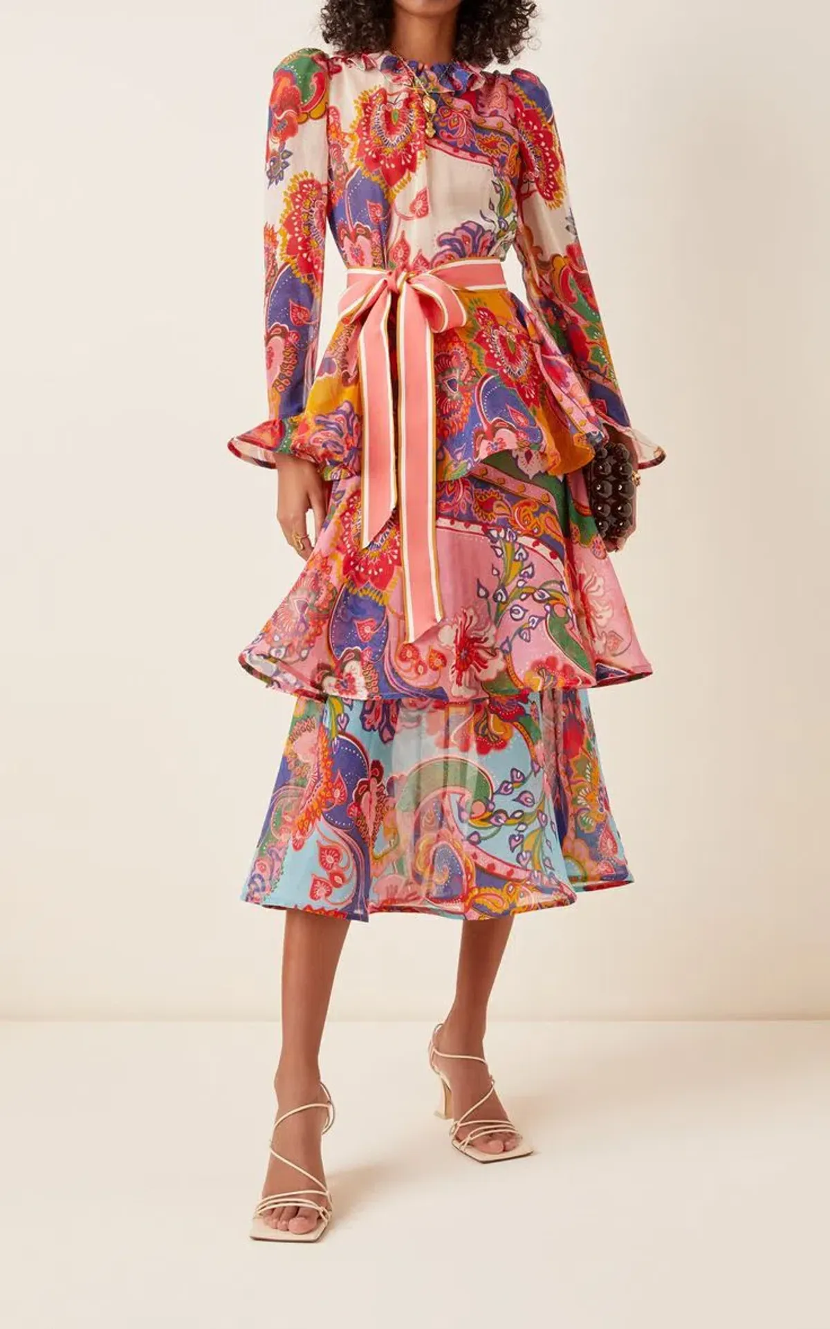 Zimmermann The Lovestruck Flounce Cotton-silk Midi Dress Mixed Paisley Floral Size 3/Au 14 - Image 4
