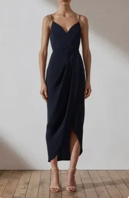 Shona Joy Cocktail Draped Maxi Dress Navy Size 10 for rent on The Volte - image 2