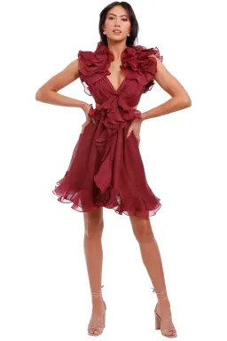 Zimmermann Ladybeetle Ruffle Mini Burgundy Size 8 AU for rent on The Volte - image 1