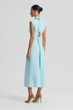 Scanlan Theodore Italian Linen Turban Twist Dress Midi Turquoise Size 10 for rent on The Volte - image 2