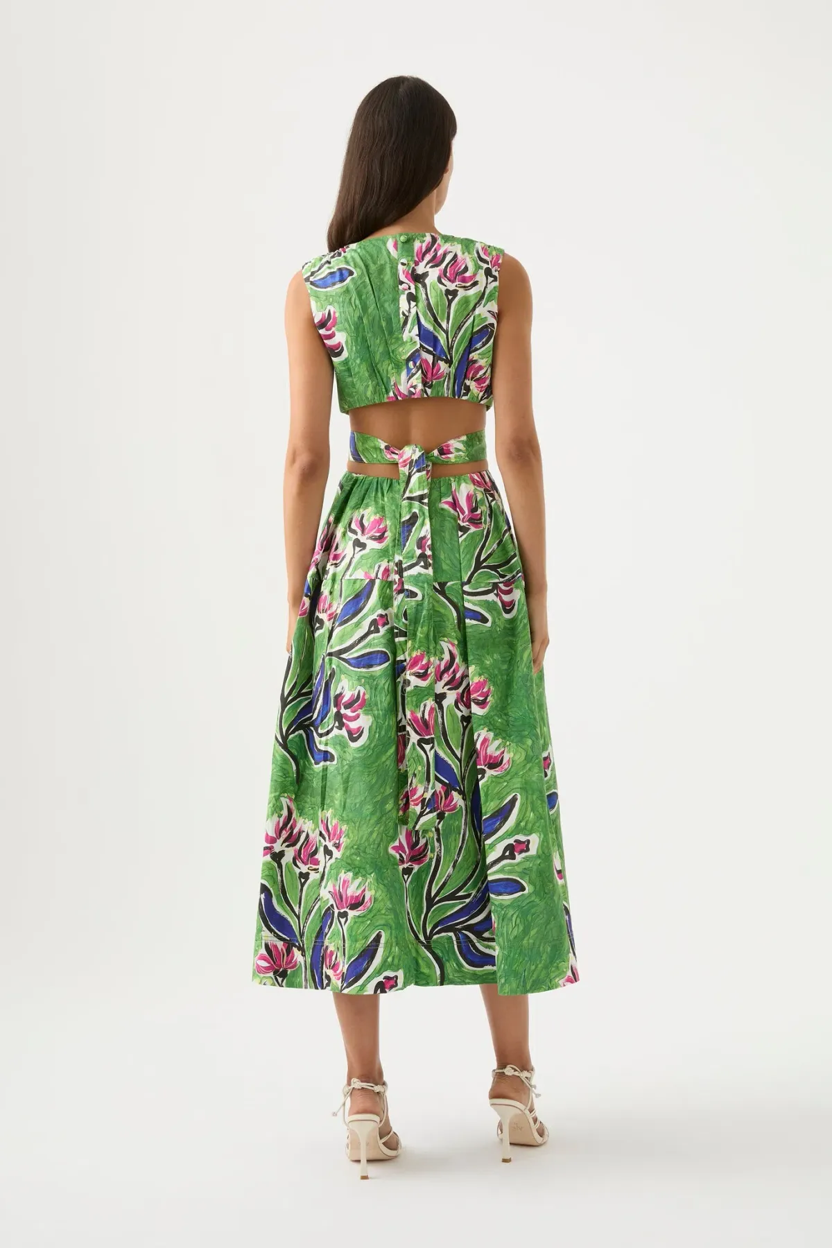 Aje Zorina Tie Midi Dress Green Floral Print Size 10 - Image 2