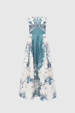 Leo Lin Lynn Bustier Midi Dress Orient Print Mist Size AU 8  for rent on The Volte - image 1