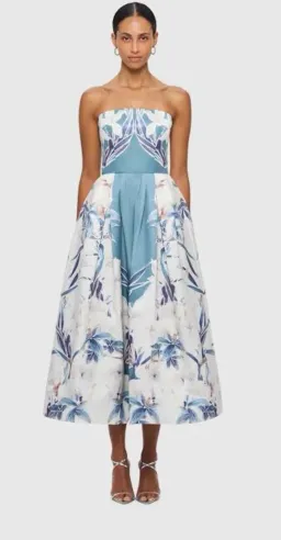 Leo Lin Lynn Bustier Midi Dress Orient Print Mist Size AU 8  for rent on The Volte - image 2