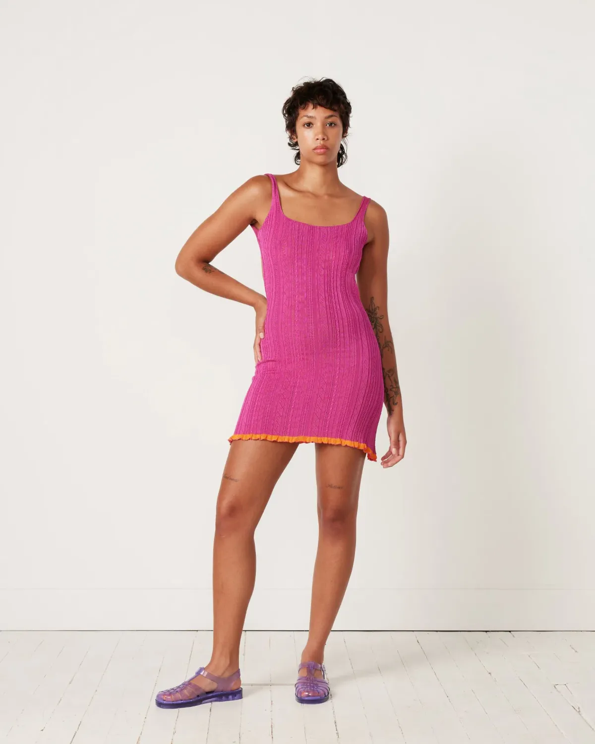 Gimaguas Cosi Ribbed Knit Mini Dress Pink Size S/Au 8 - Image 1