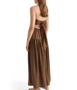 Seed Heritage Strapless Satin Maxi Cut Out Gown Brown Size 8 for rent on The Volte - image 3