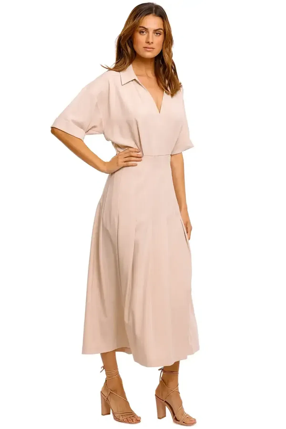 Camilla and Marc Corsica Pleated Dress in Oatmeal Size 14 - Image 2