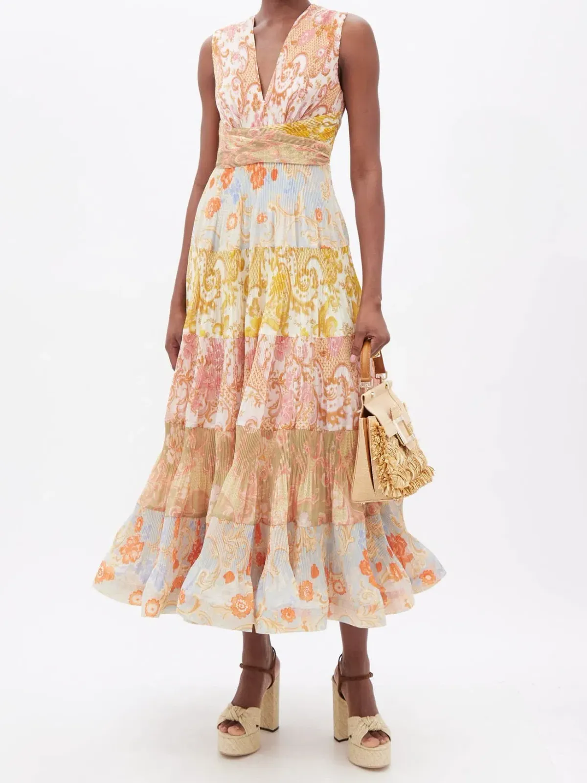 Zimmermann Postcard Pleated Midi Dress Spliced Size 2 / AU 12 - Image 2