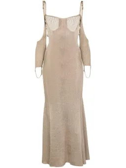 Isa Boulder Open Back Knitted Midi Dress Neutrals Size S / AU 8 for rent on The Volte - image 6
