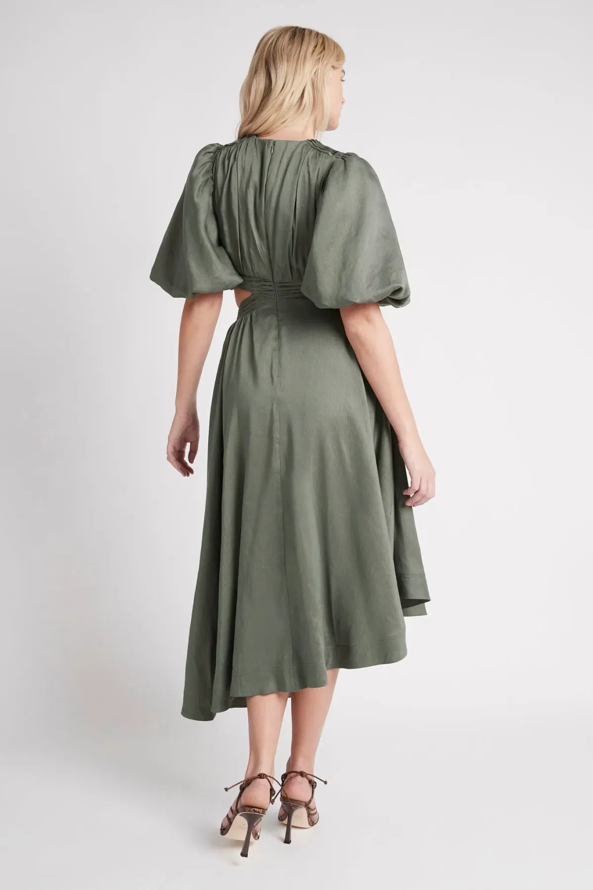Aje Tidal Tucked Cut Out Midi Dress Oakmoss Size 14 - Image 3