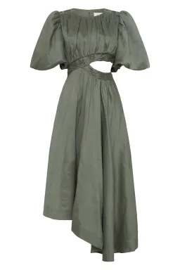 Aje Tidal Tucked Cut Out Midi Dress Oakmoss Size 14 for rent on The Volte - image 4