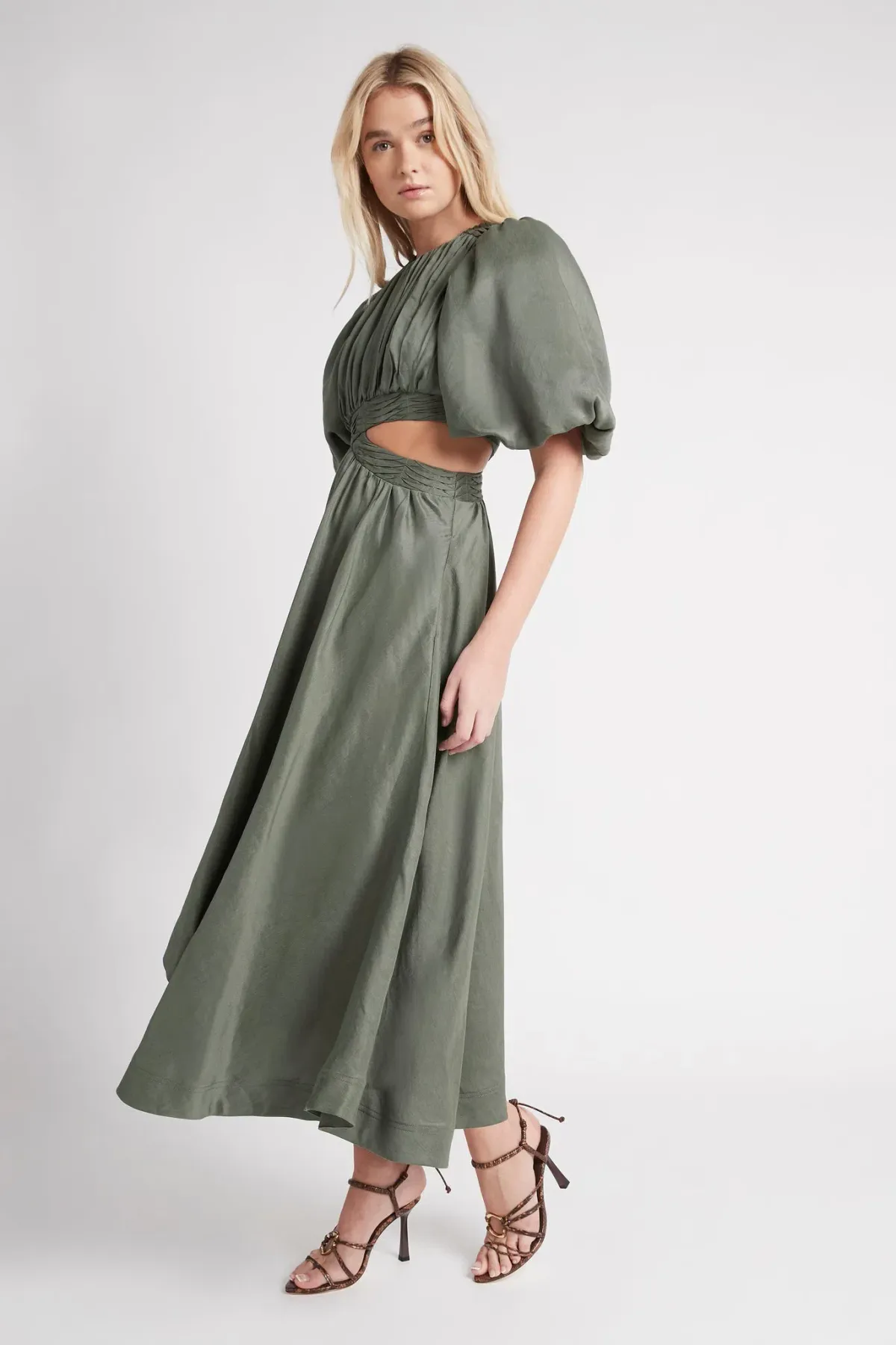 Aje Tidal Tucked Cut Out Midi Dress Oakmoss Size 14 - Image 2