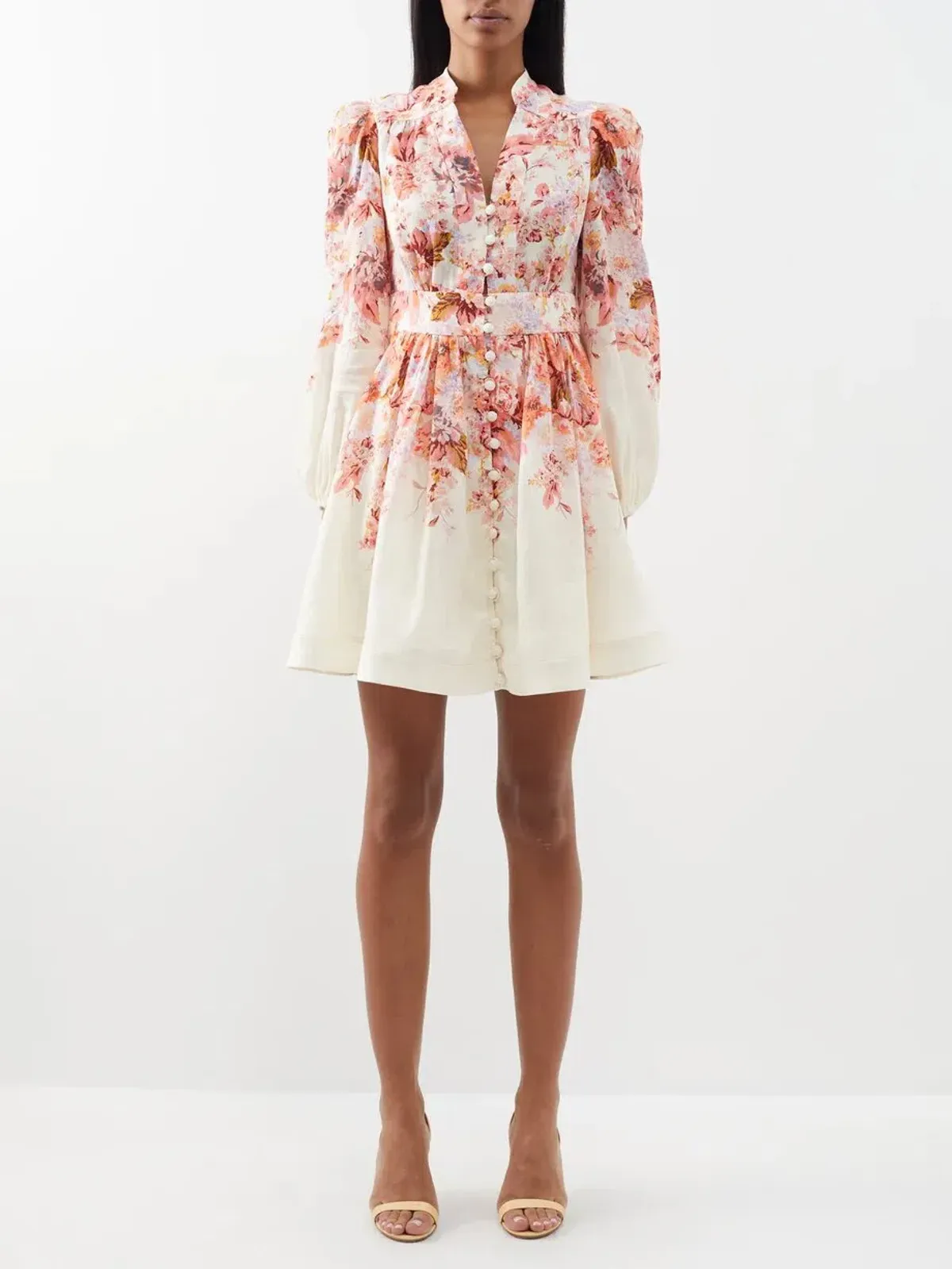 Zimmermann Devi Plunge Mini Dress Cream Floral Size 2 / AU 12 - Image 1